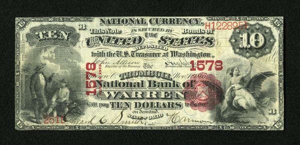 Warren, OH, Ch.#1578, Trumbull NB, 1875 First Charter $10 Ch.VF